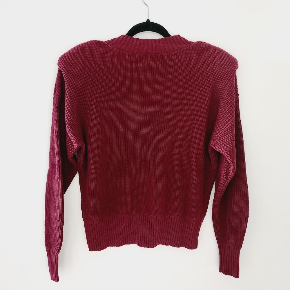 PISTOLA Evereve Merlot Red Slouchy V-Neck Ribbed Cableknit Sweater - Picture 5 of 7